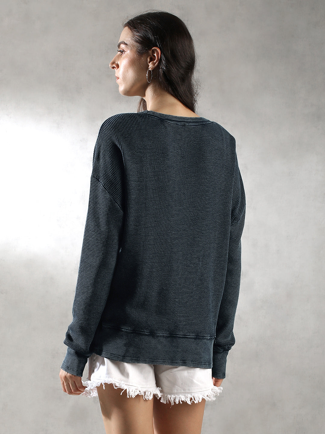 Women Waffle Textured Pullover