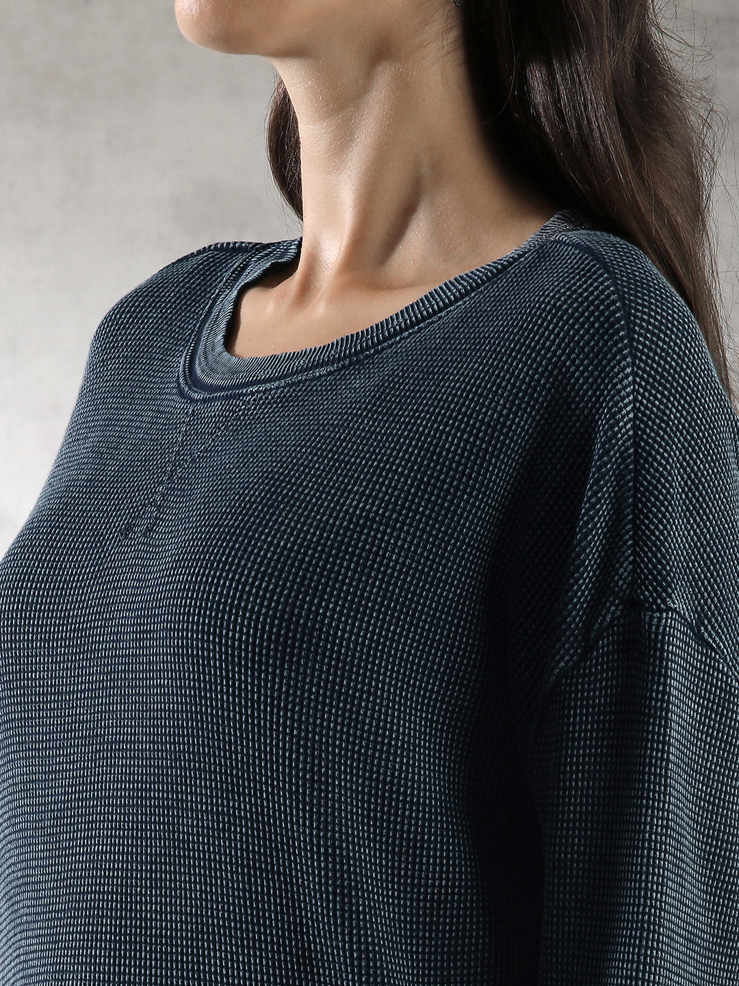 Women Waffle Textured Pullover