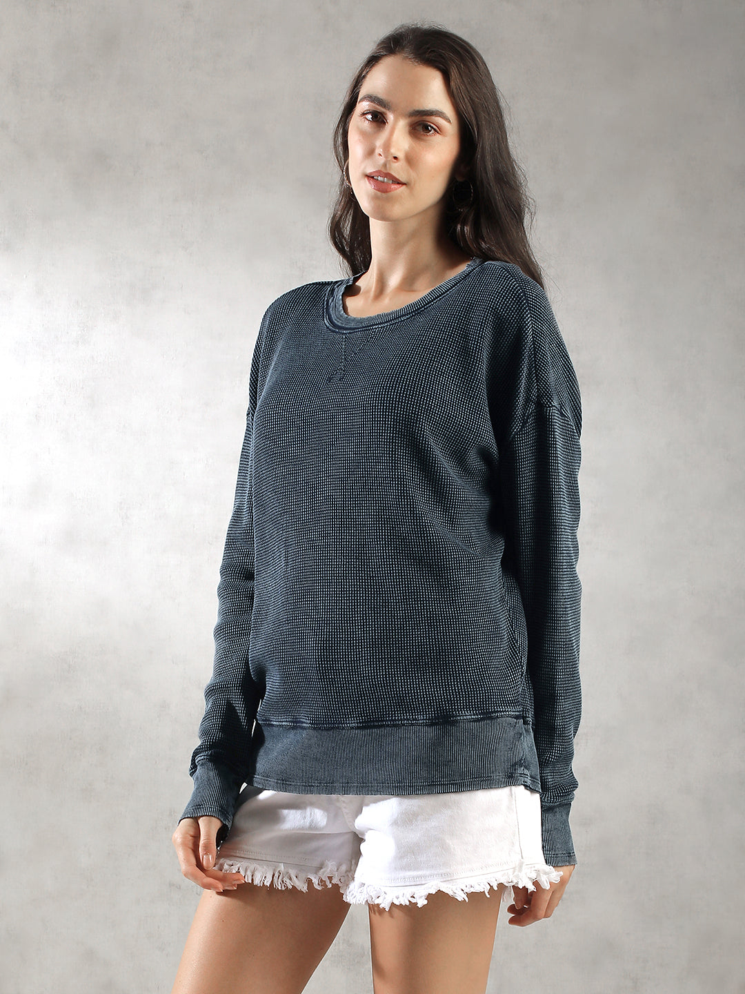 Women Waffle Textured Pullover