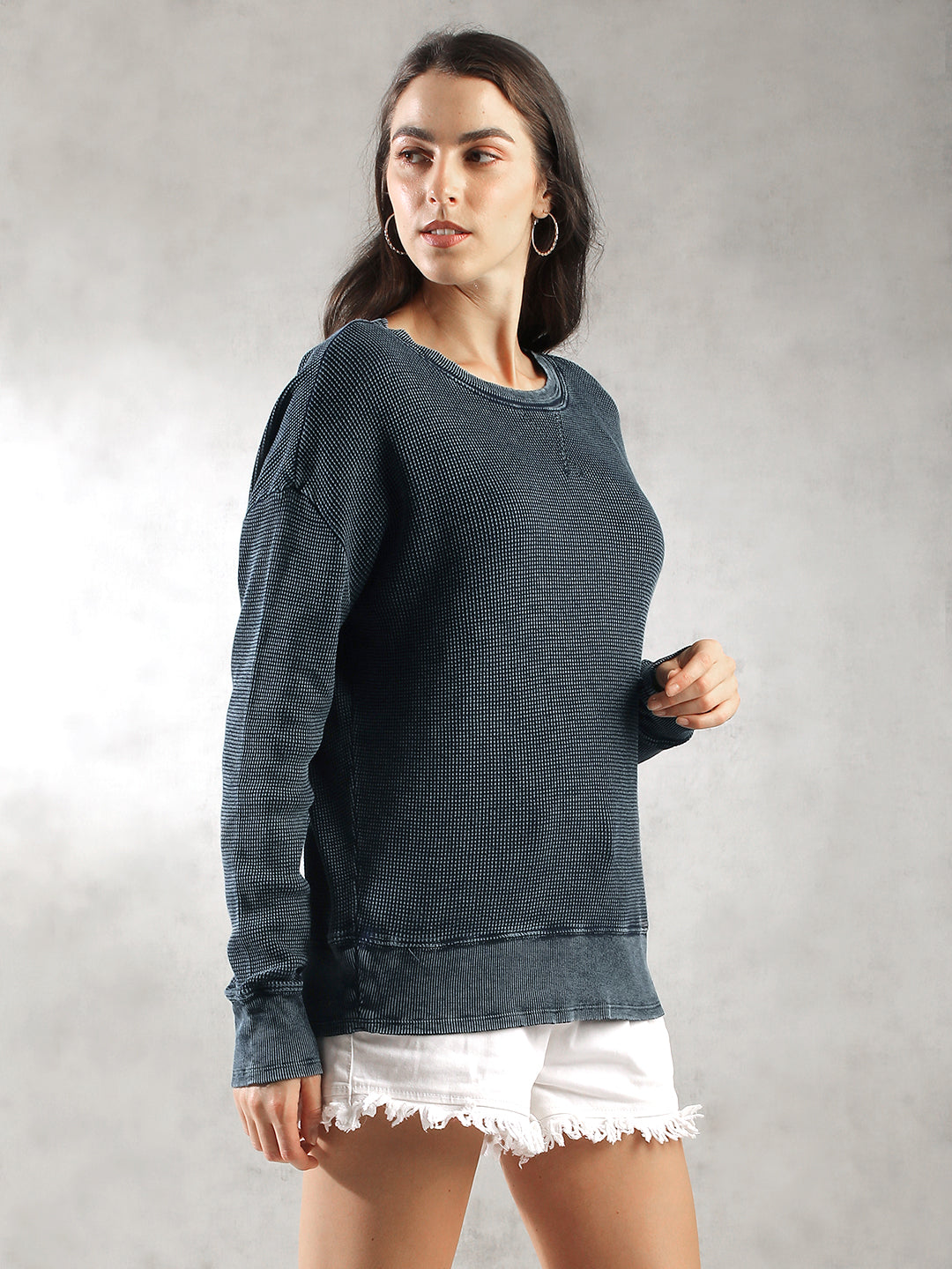 Women Waffle Textured Pullover