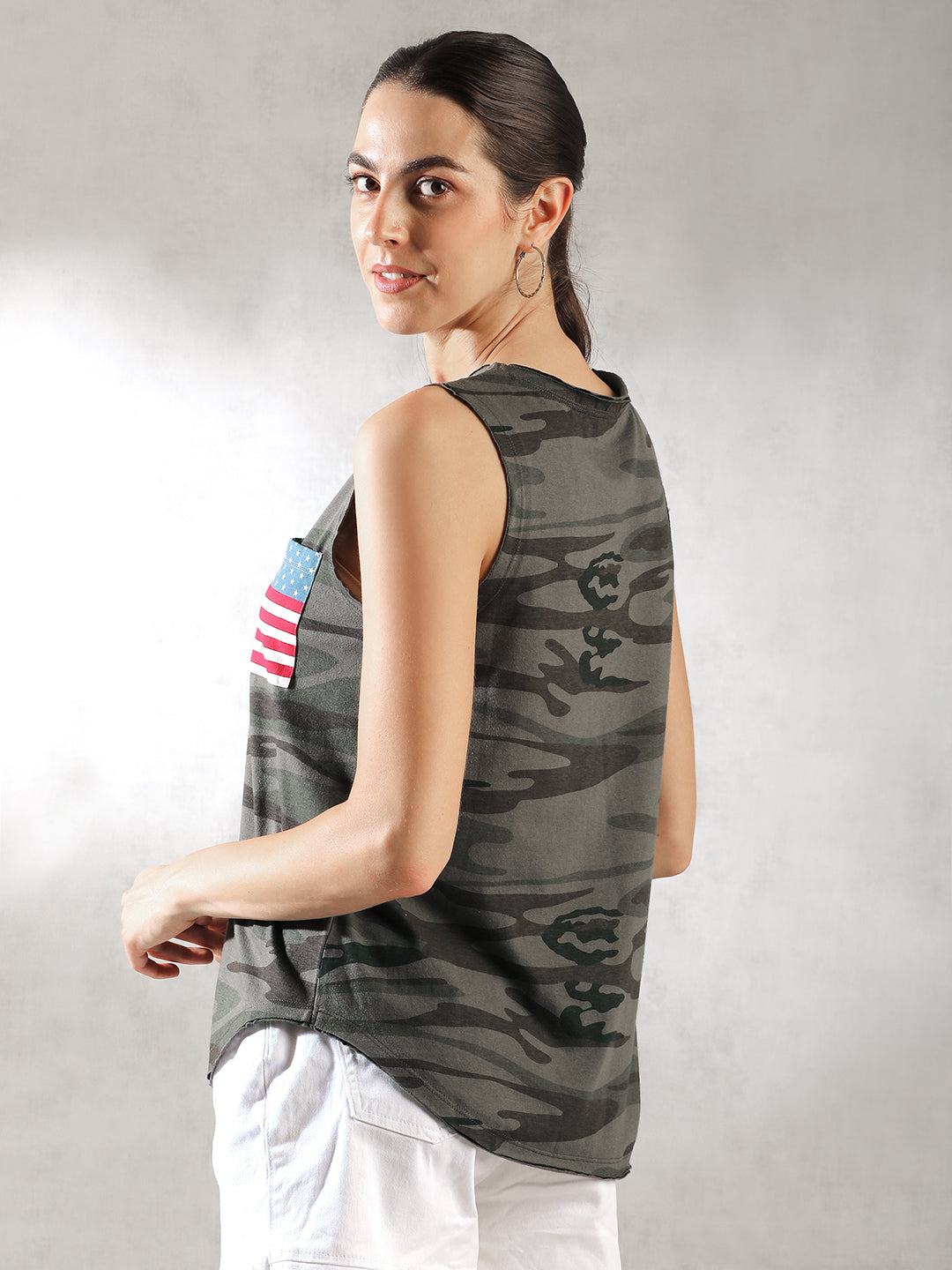 Women Green Flag Print Tank Top