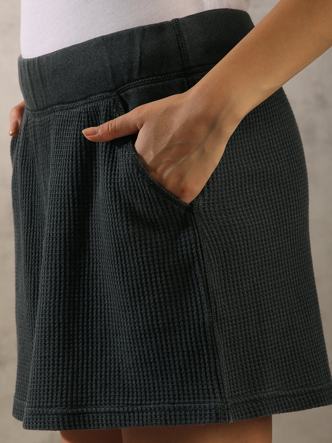 Women Charcoal Waffle Textured Skirt