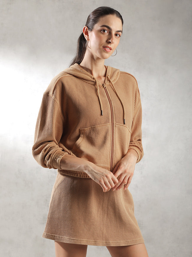 Women Brown Waffle Textured Jacket