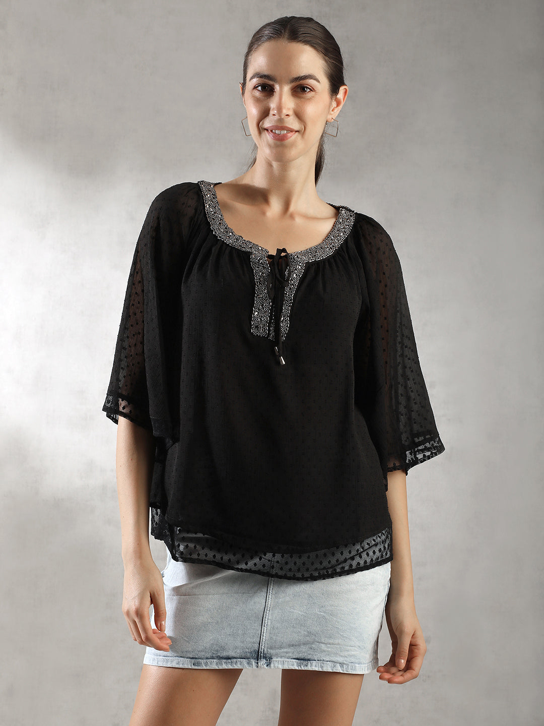 Women Black A-Line Top