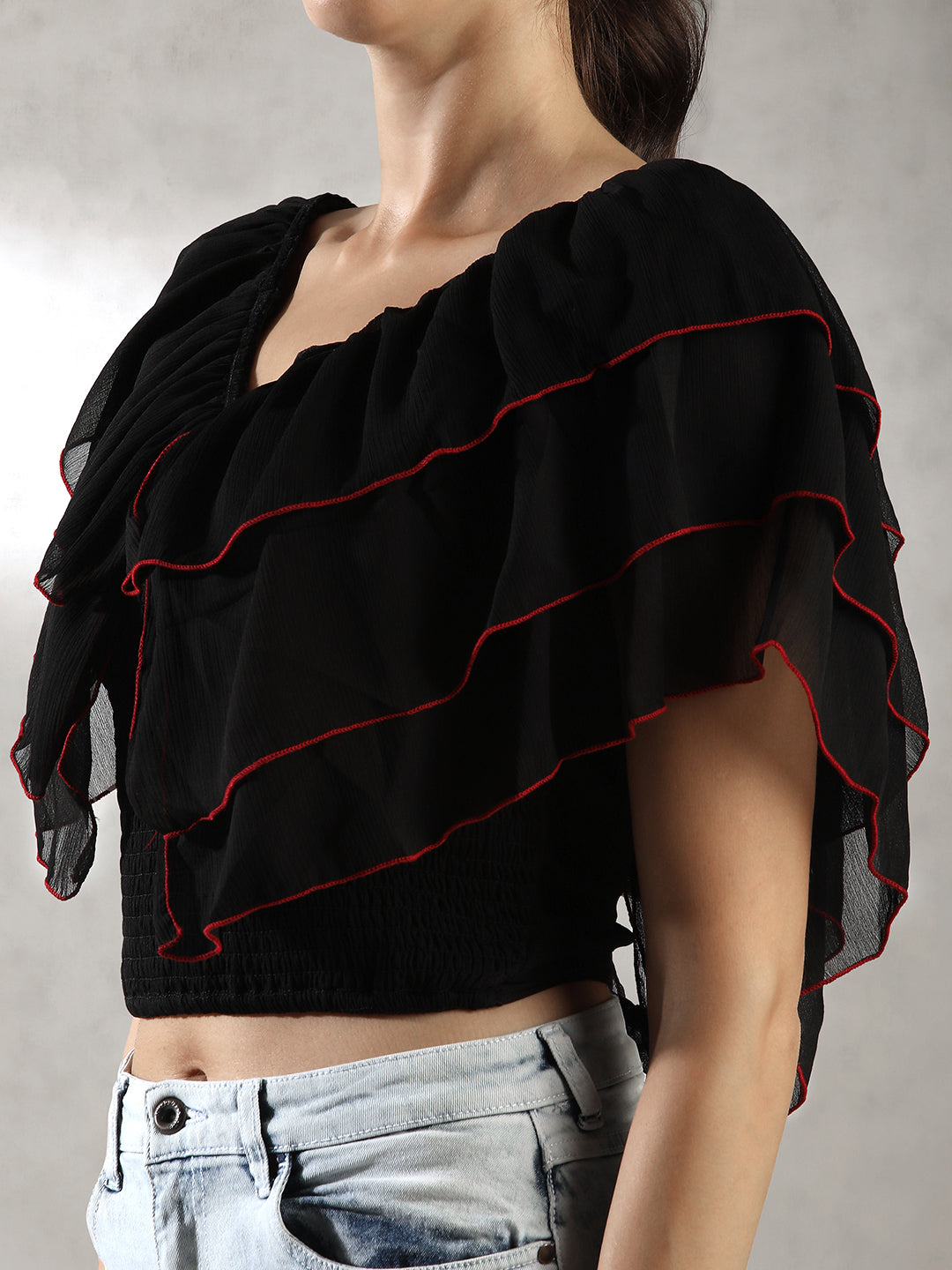 Women Black Layered Crop Top