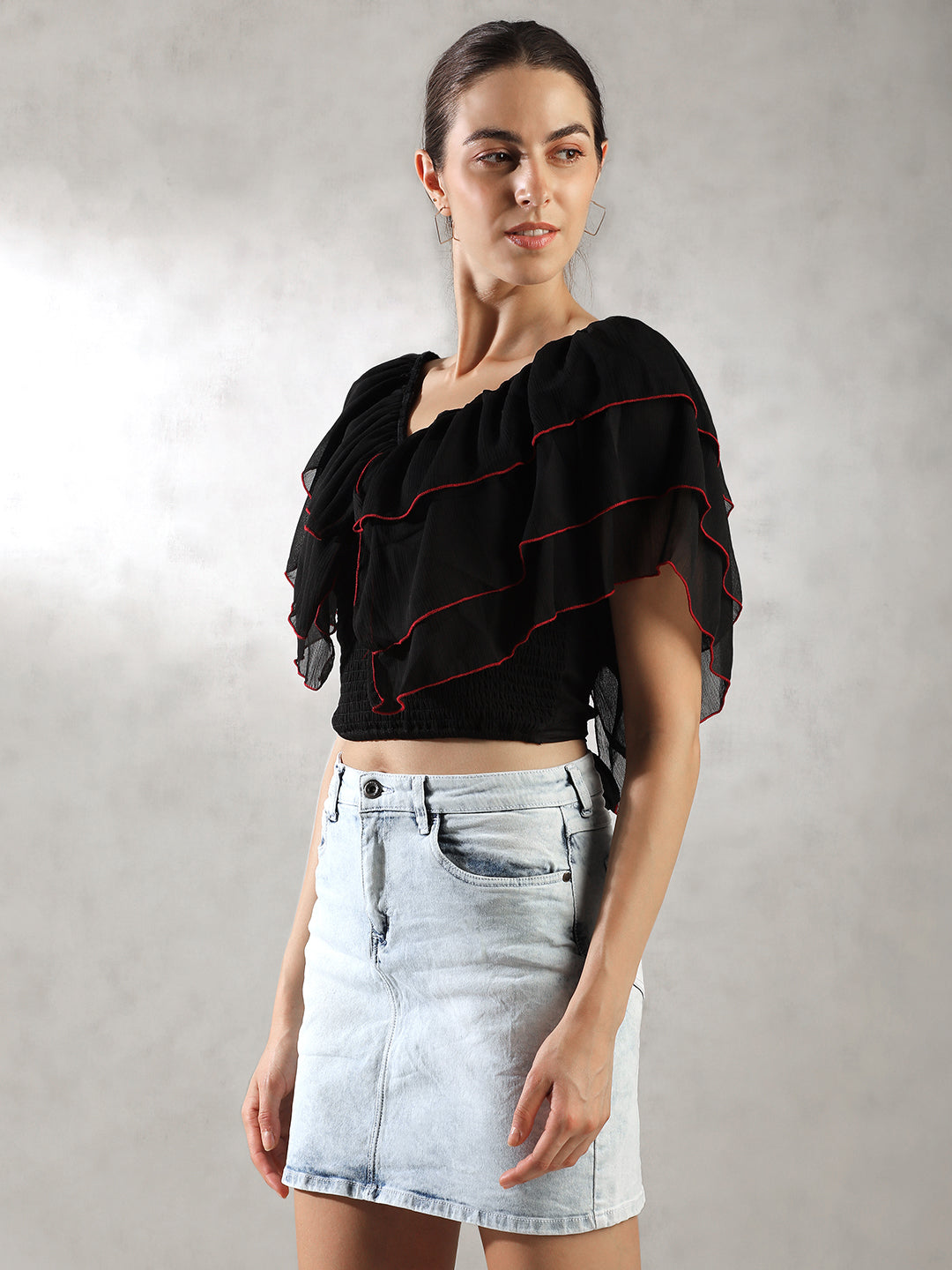 Women Black Layered Crop Top