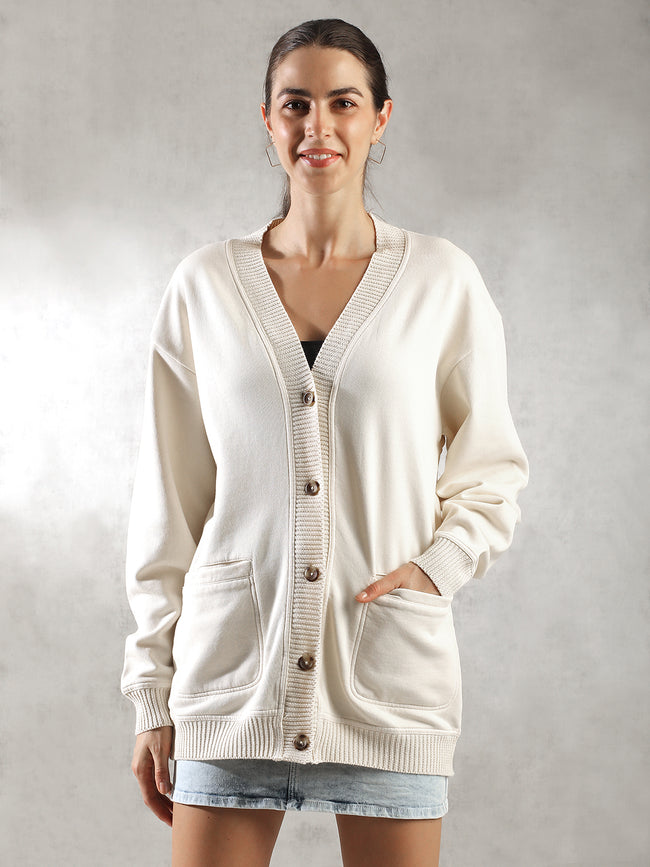 Women Off-White Oversized Cardigan