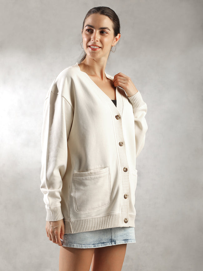 Women Off-White Oversized Cardigan