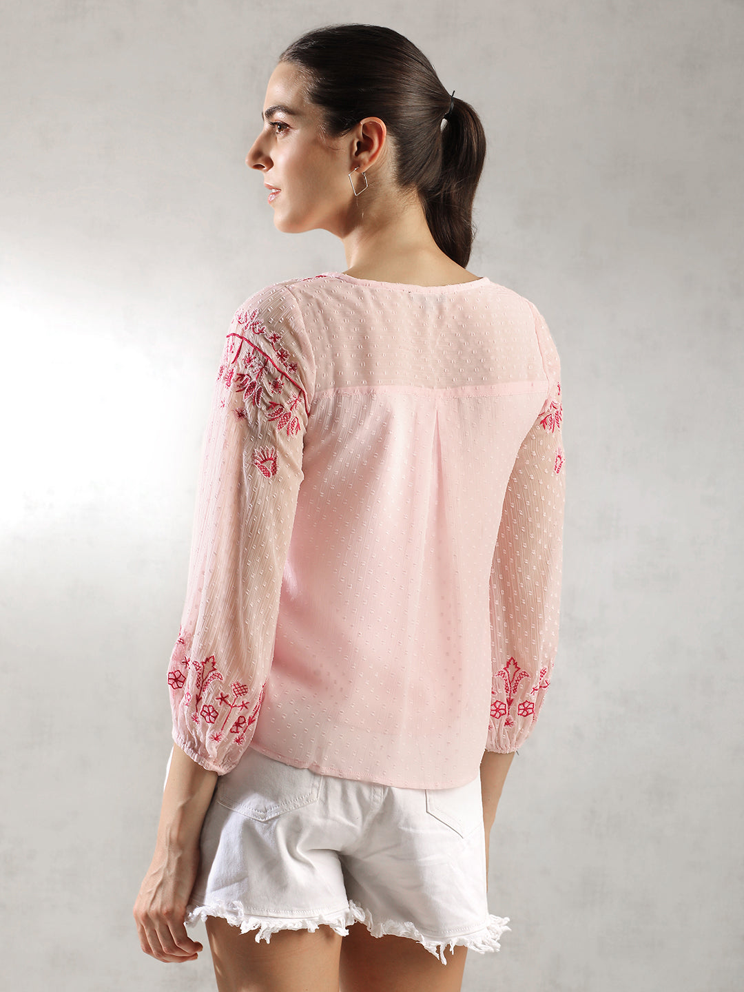 Women Pink Festive Embroidered Top