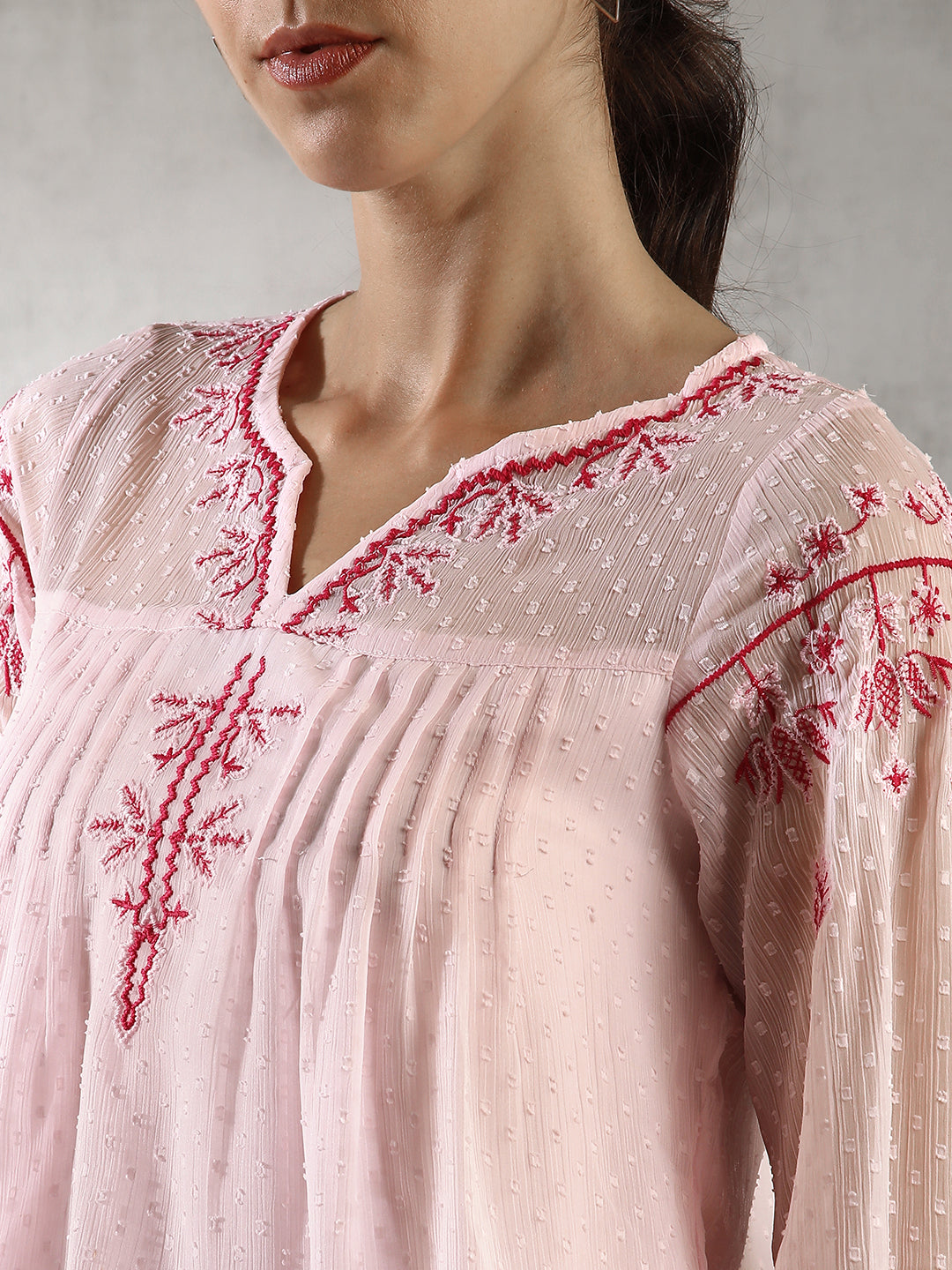 Women Pink Festive Embroidered Top