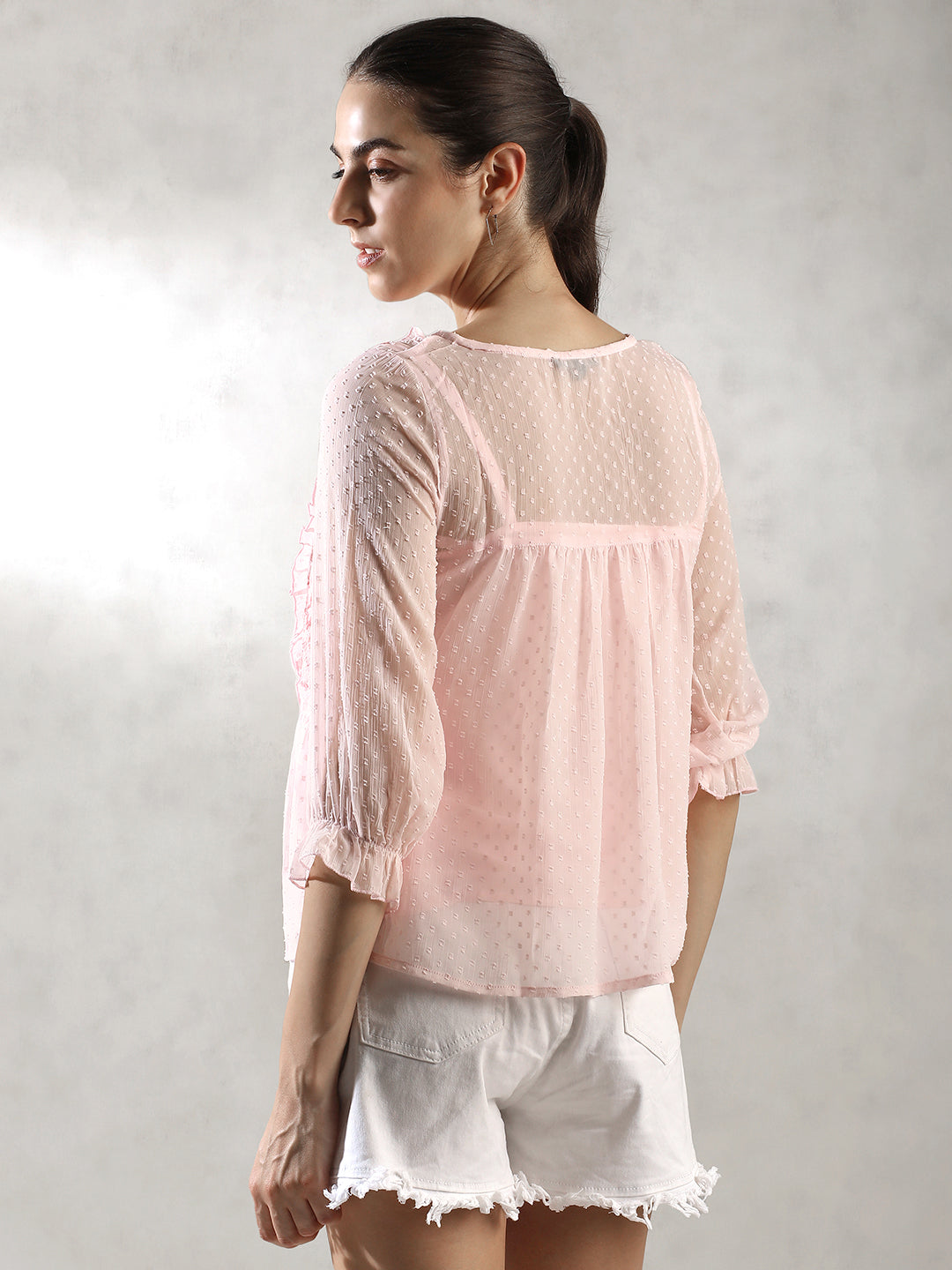 Women Pink Pleated A-Line Top