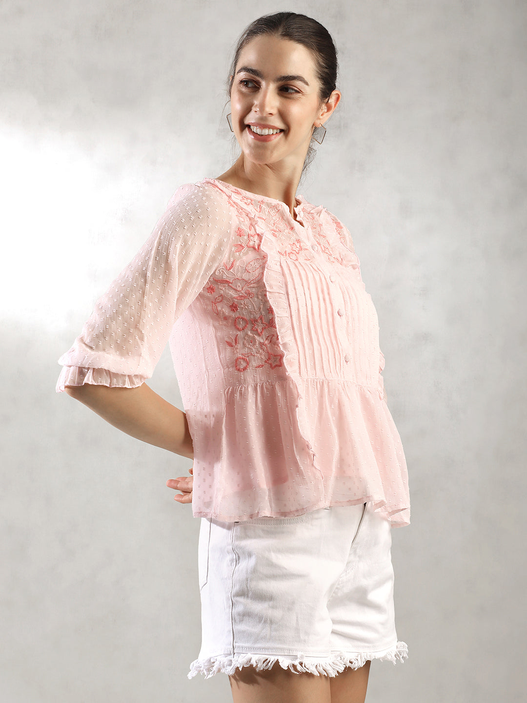 Women Pink Pleated A-Line Top