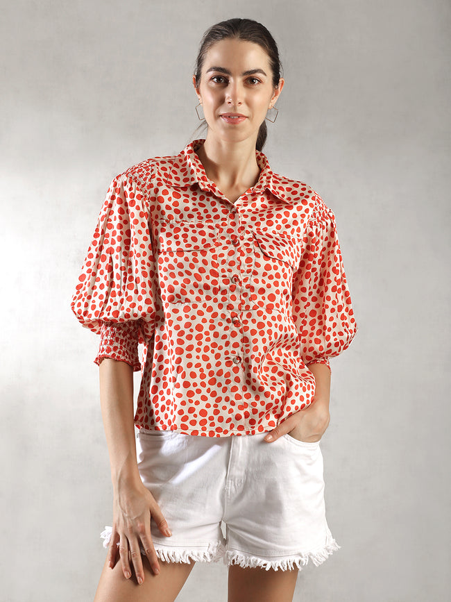 Women Orange Printed Casual Top