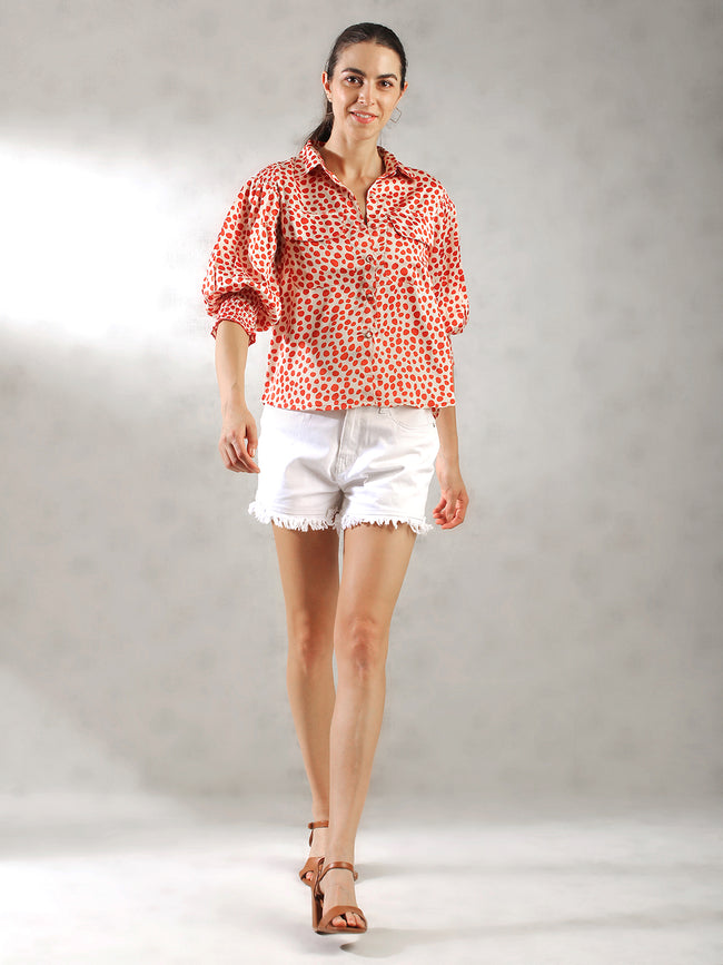 Women Orange Printed Casual Top