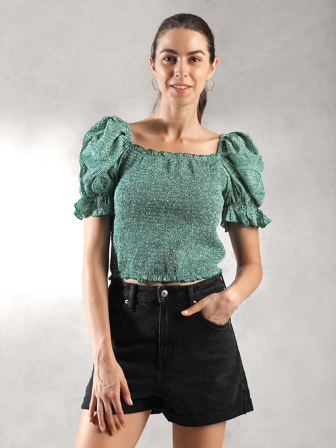 Women Green Fitted Top