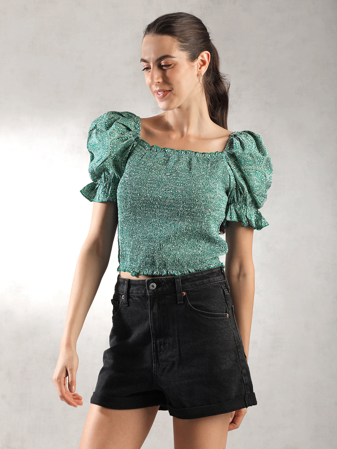 Women Green Fitted Top