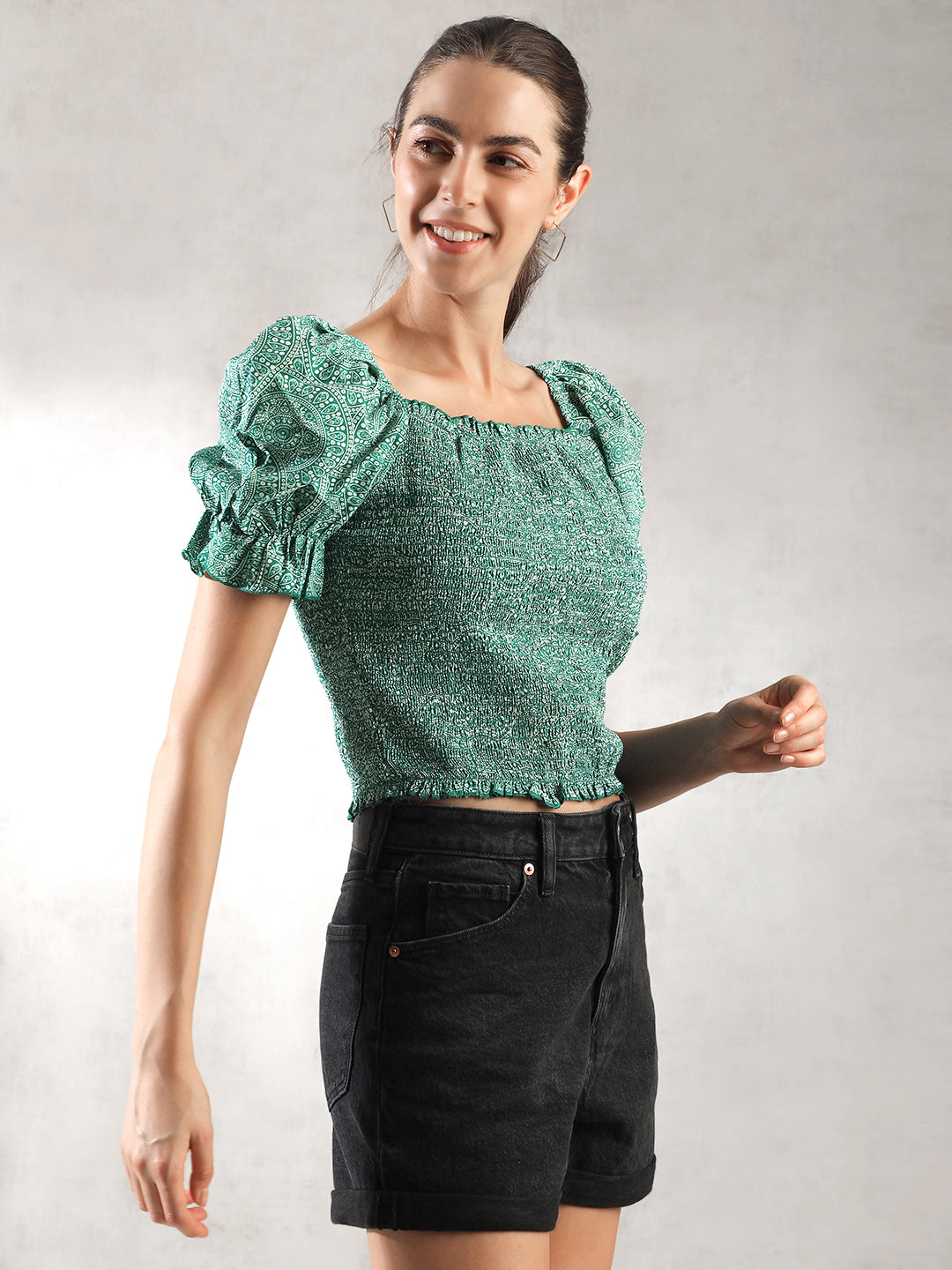 Women Green Fitted Top