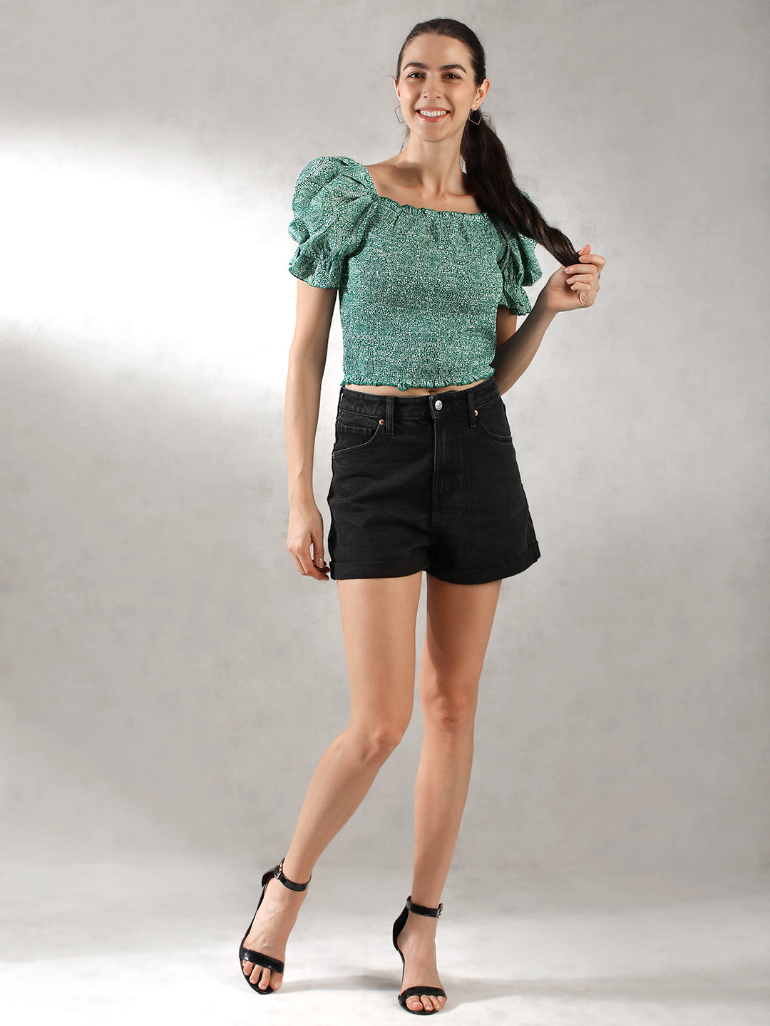 Women Green Fitted Top