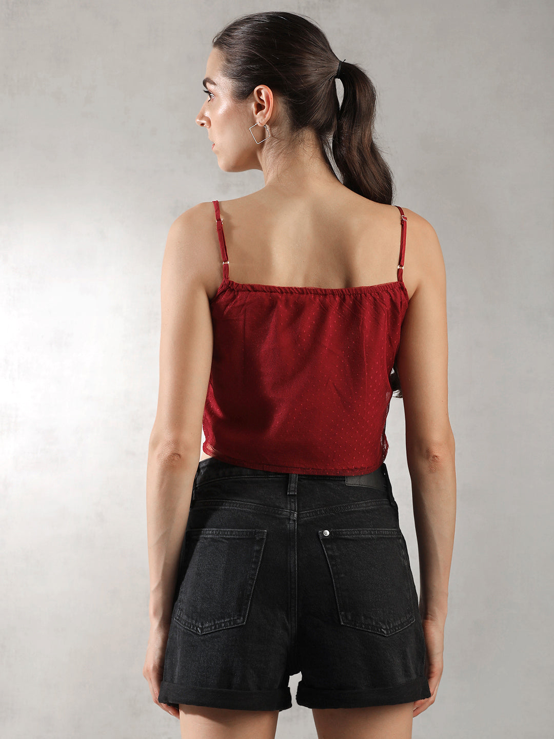 Women Dark Red Textured Design Top