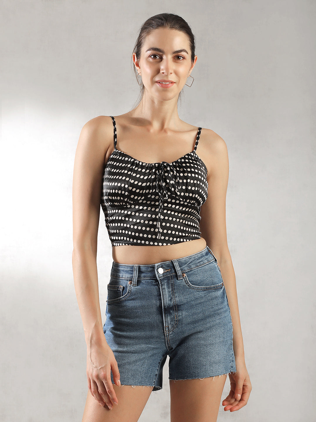 Women Black Polka Dot Crop Top