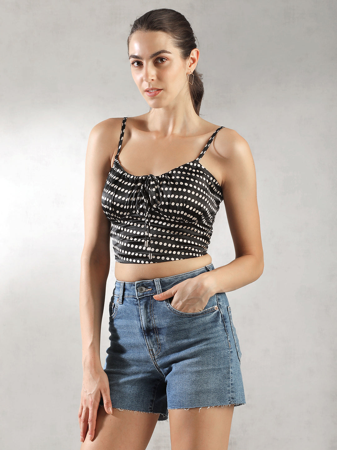 Women Black Polka Dot Crop Top