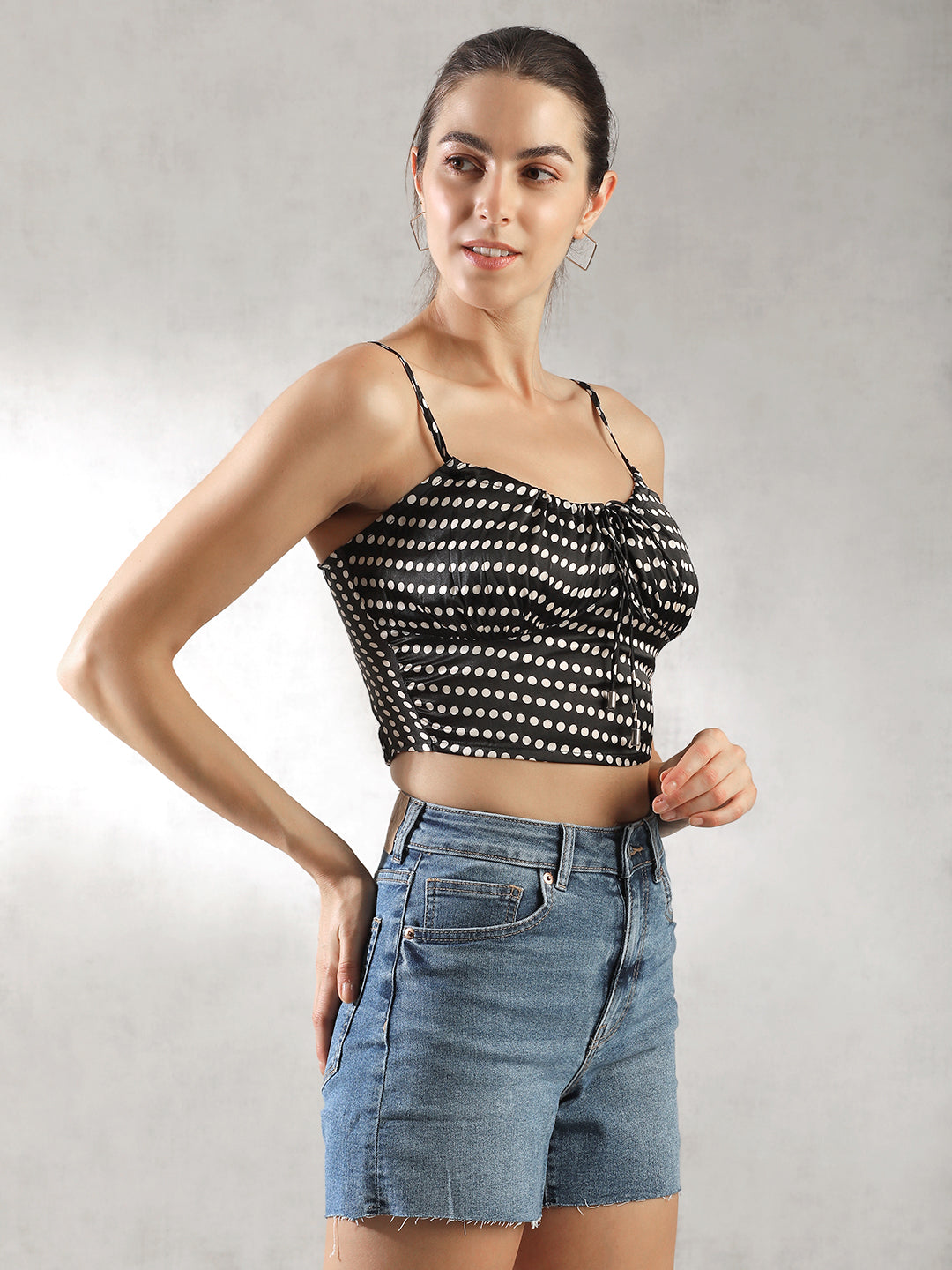 Women Black Polka Dot Crop Top