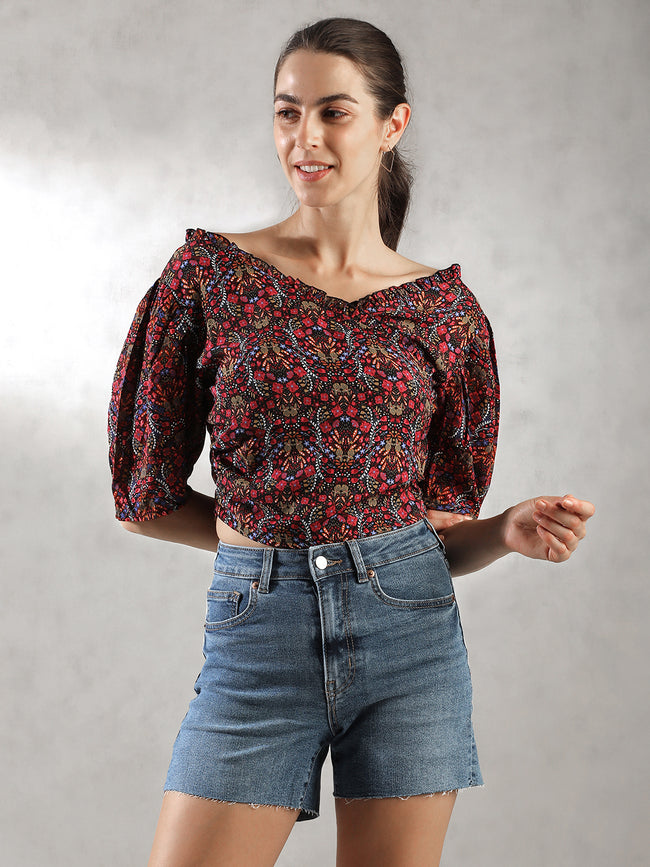 Women Printed Casual Crop Top