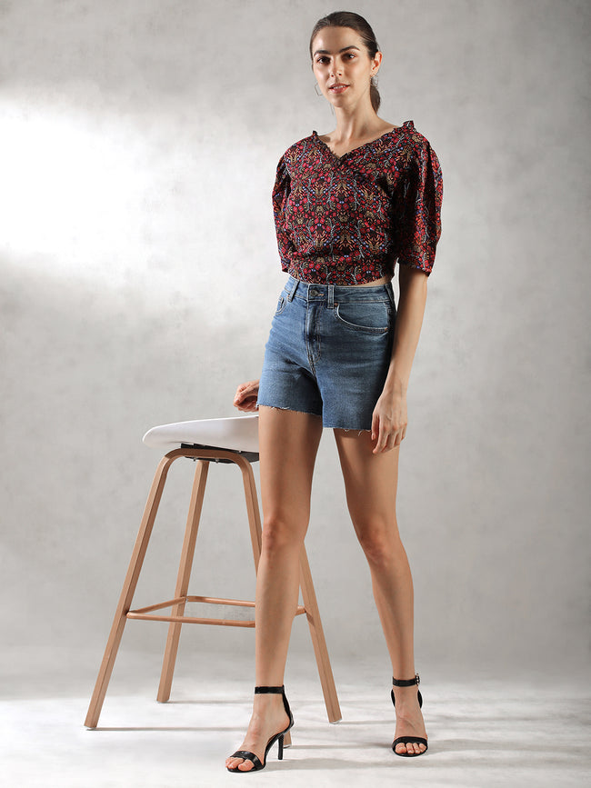 Women Printed Casual Crop Top