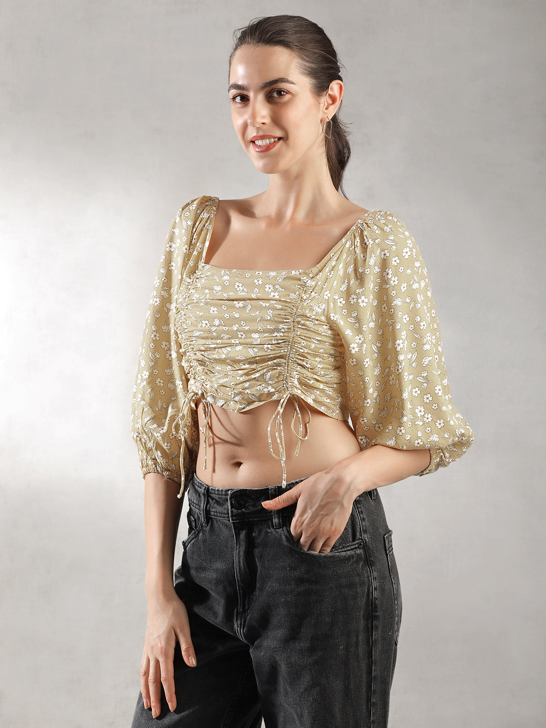 Women Yellow Fitted Crop Top