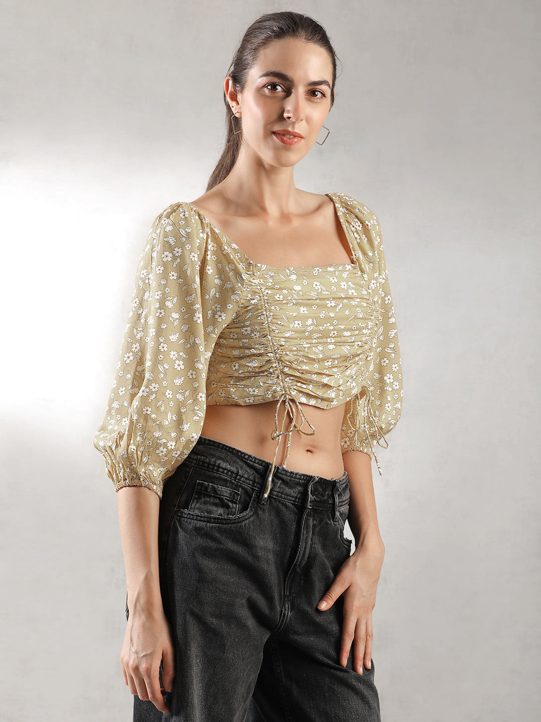 Women Yellow Fitted Crop Top