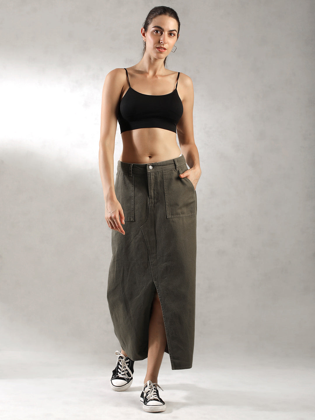 Women Olive Regular Fit Skirt