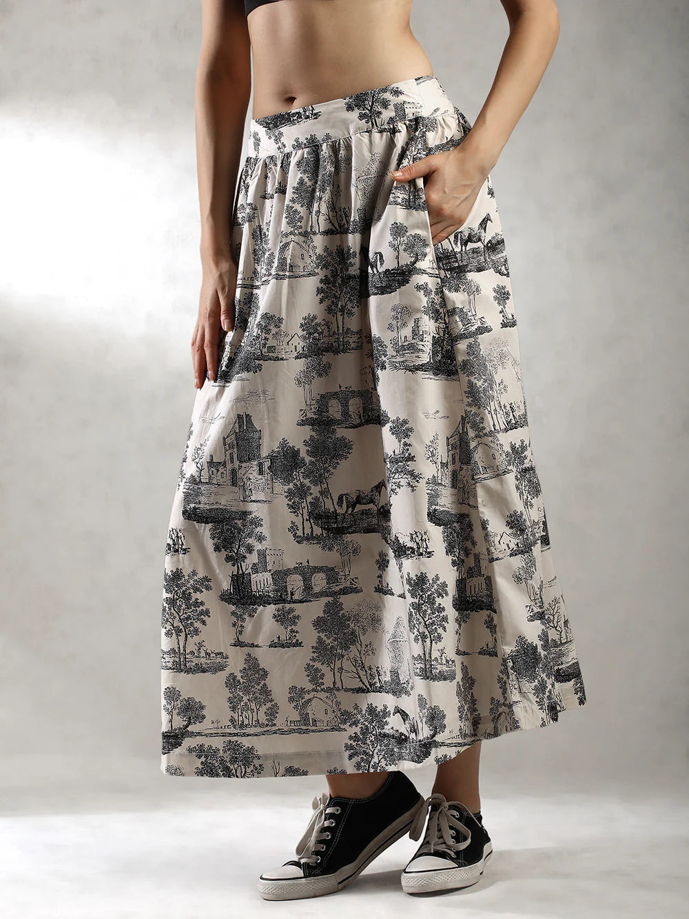 Women White Printed Chic Skirt