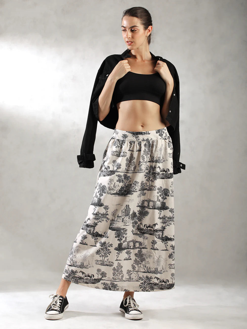 Women White Printed Chic Skirt