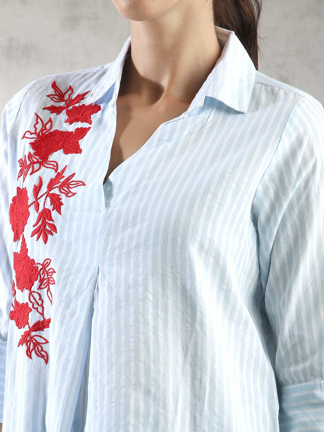 Women Blue Embroidered Shirt