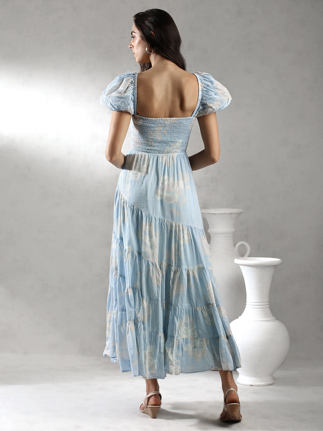 Women Sky Blue Printed Maxi Dress