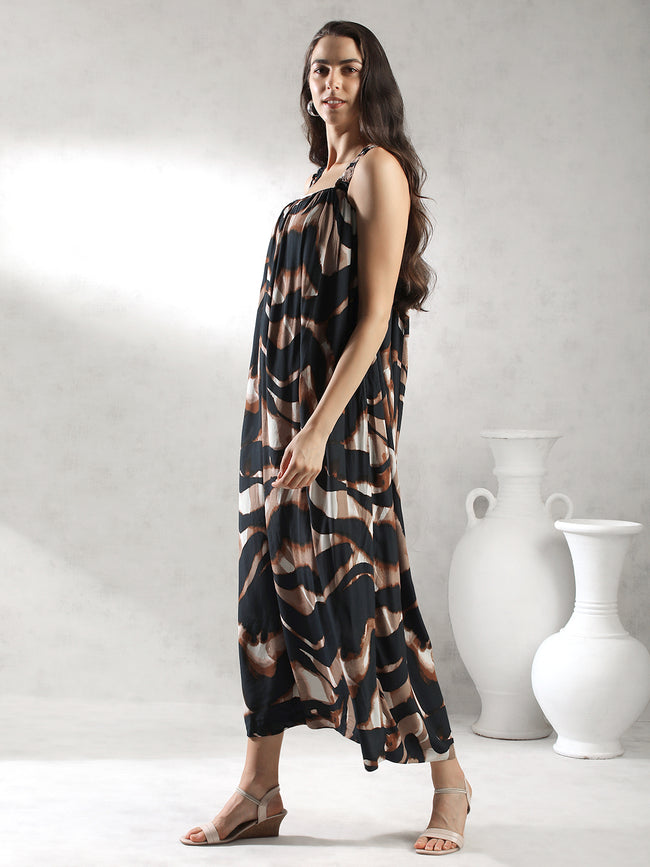 Women Brown Flared Maxi Fit Dress