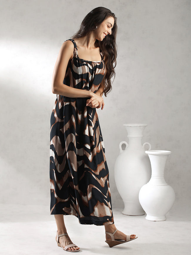 Women Brown Flared Maxi Fit Dress