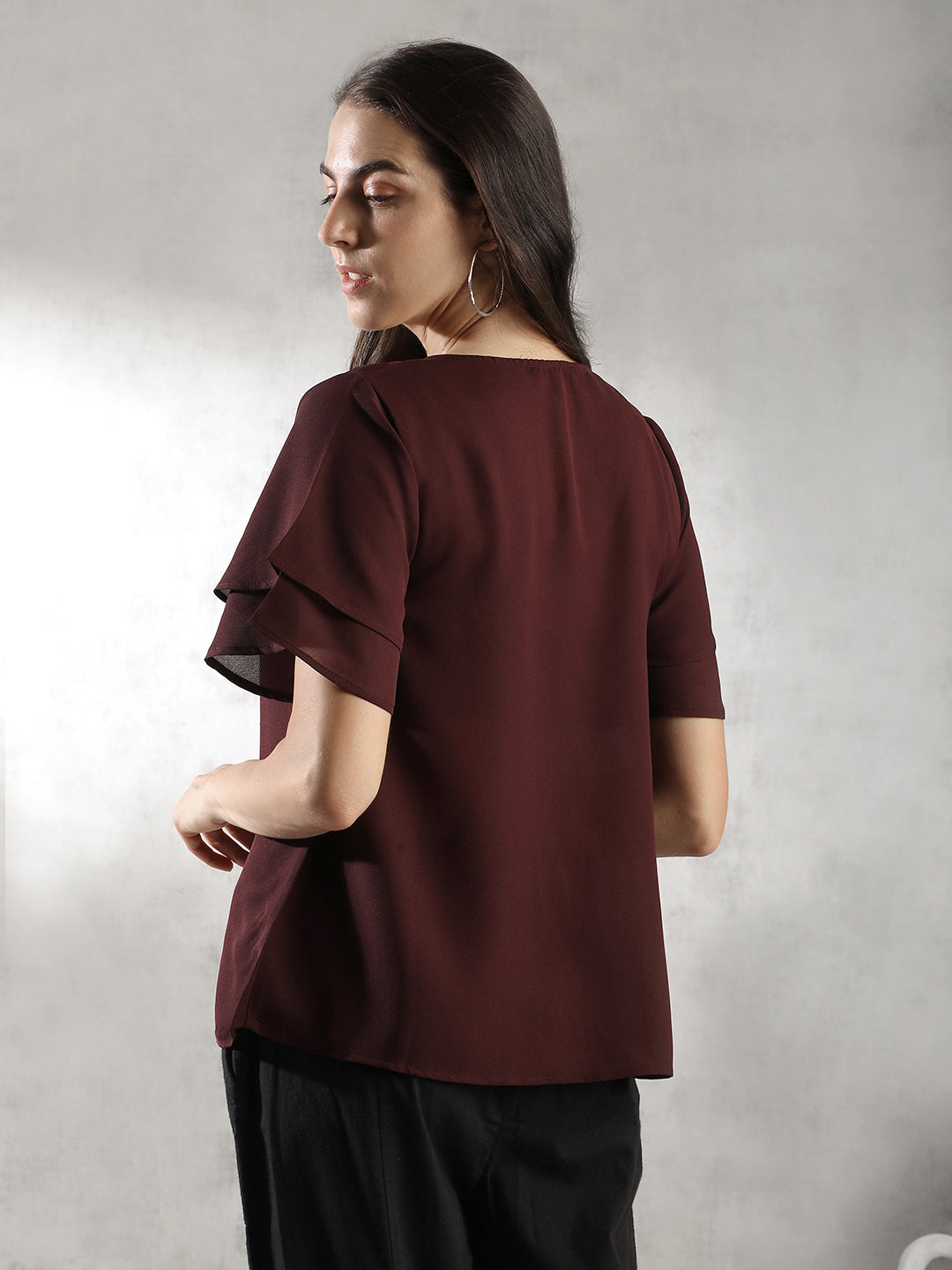 Women Maroon Regular Fit Tops