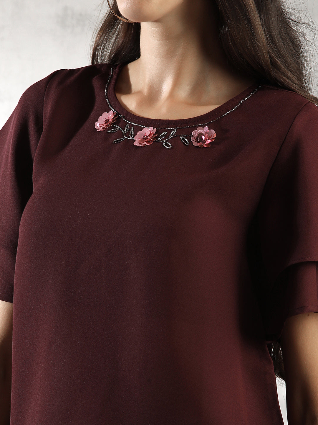 Women Maroon Regular Fit Tops