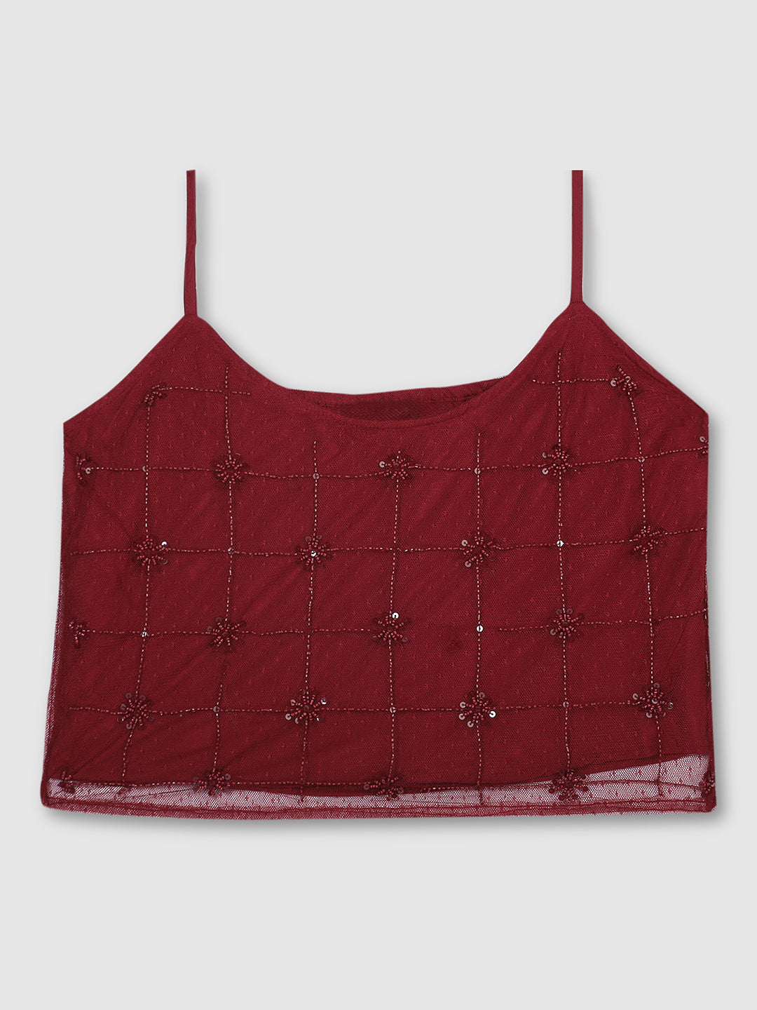 Women Dark Red Textured Design Top