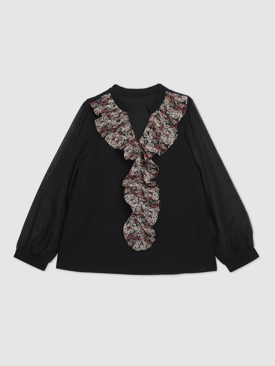 Women Black Front Ruffles Top