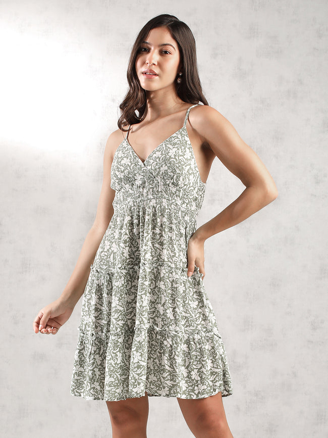 Women Floral Green Printed Dress