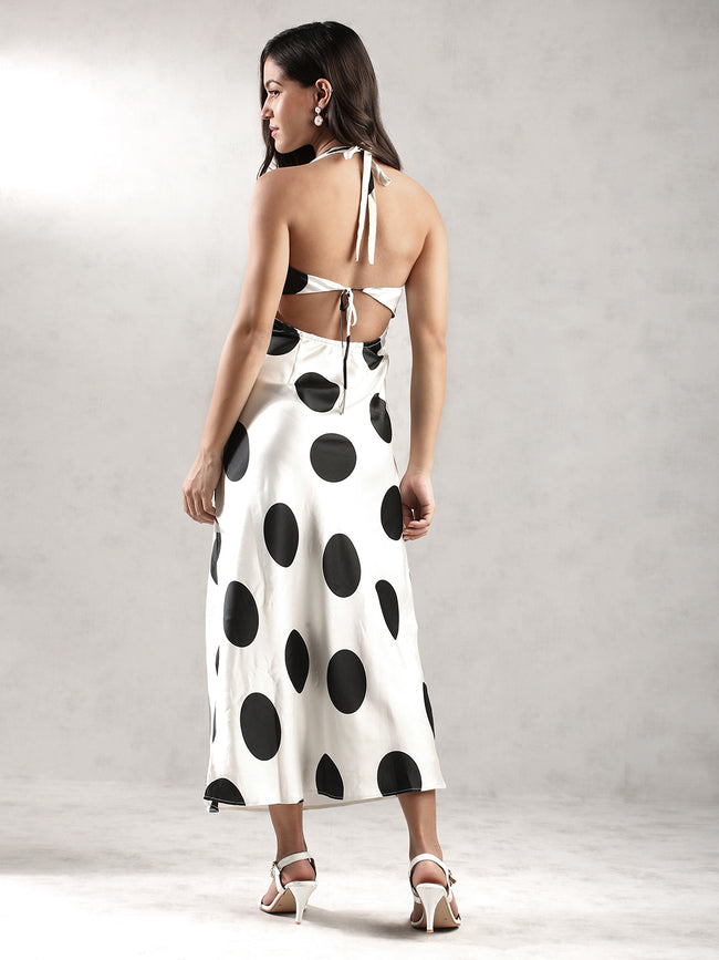 Women Cream Polka Dot Maxi Dress