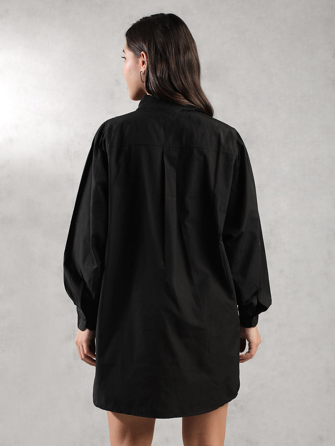 Women Black Oversize Fit Shirt Dress