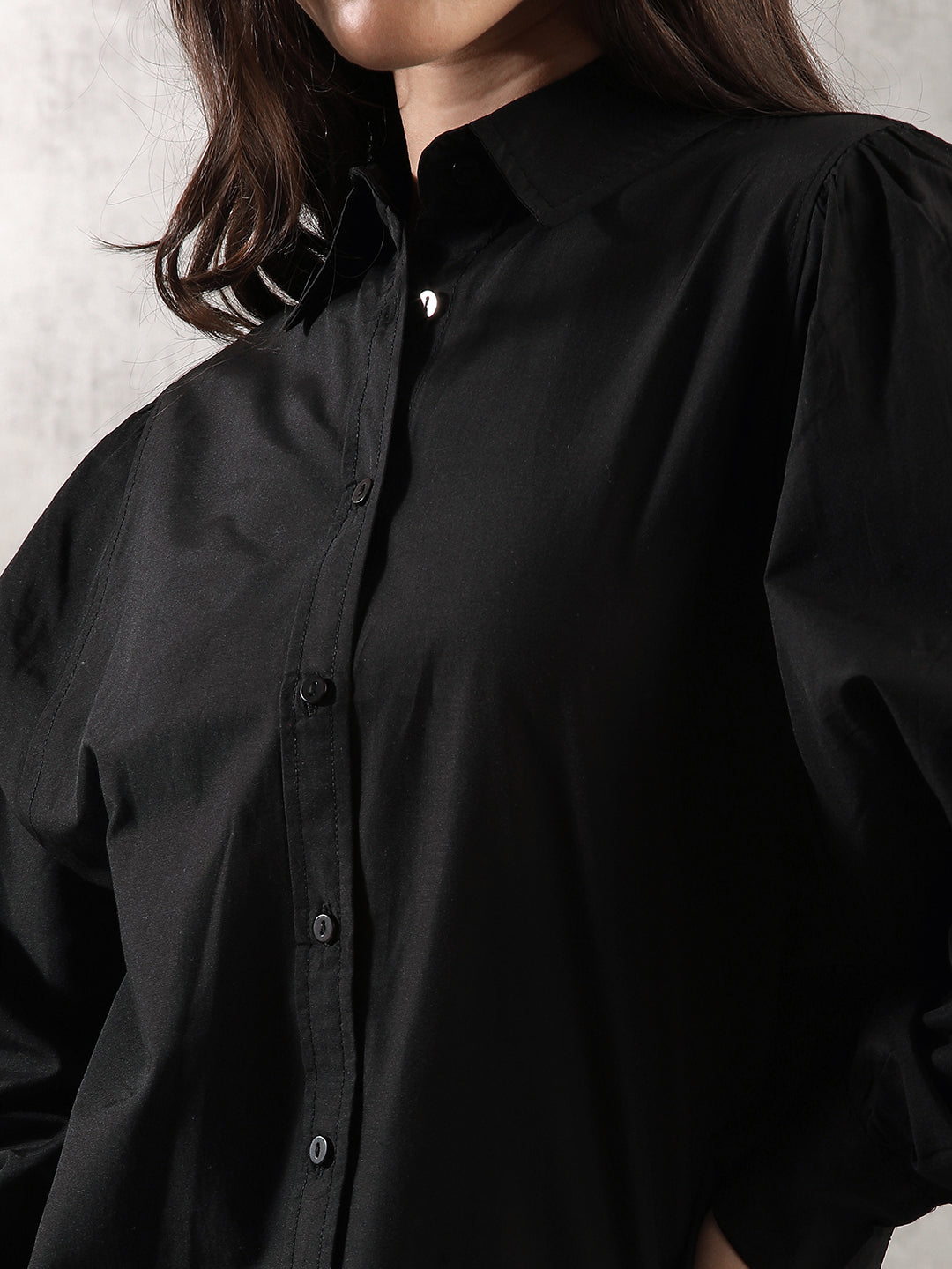 Women Black Oversize Fit Shirt Dress