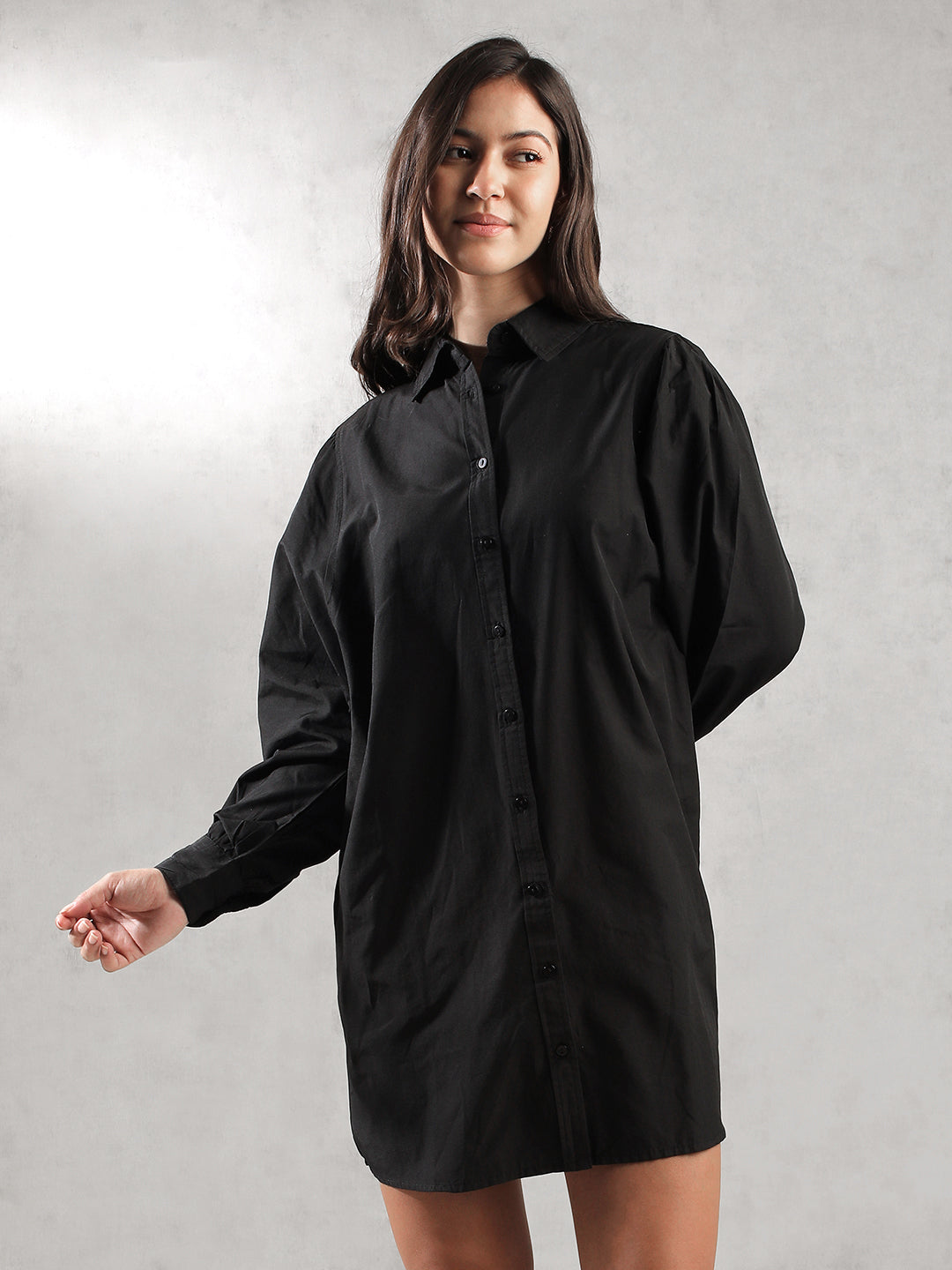 Women Black Oversize Fit Shirt Dress