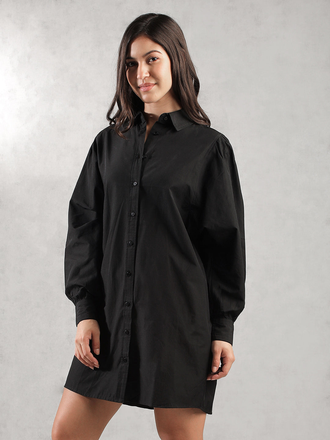 Women Black Oversize Fit Shirt Dress