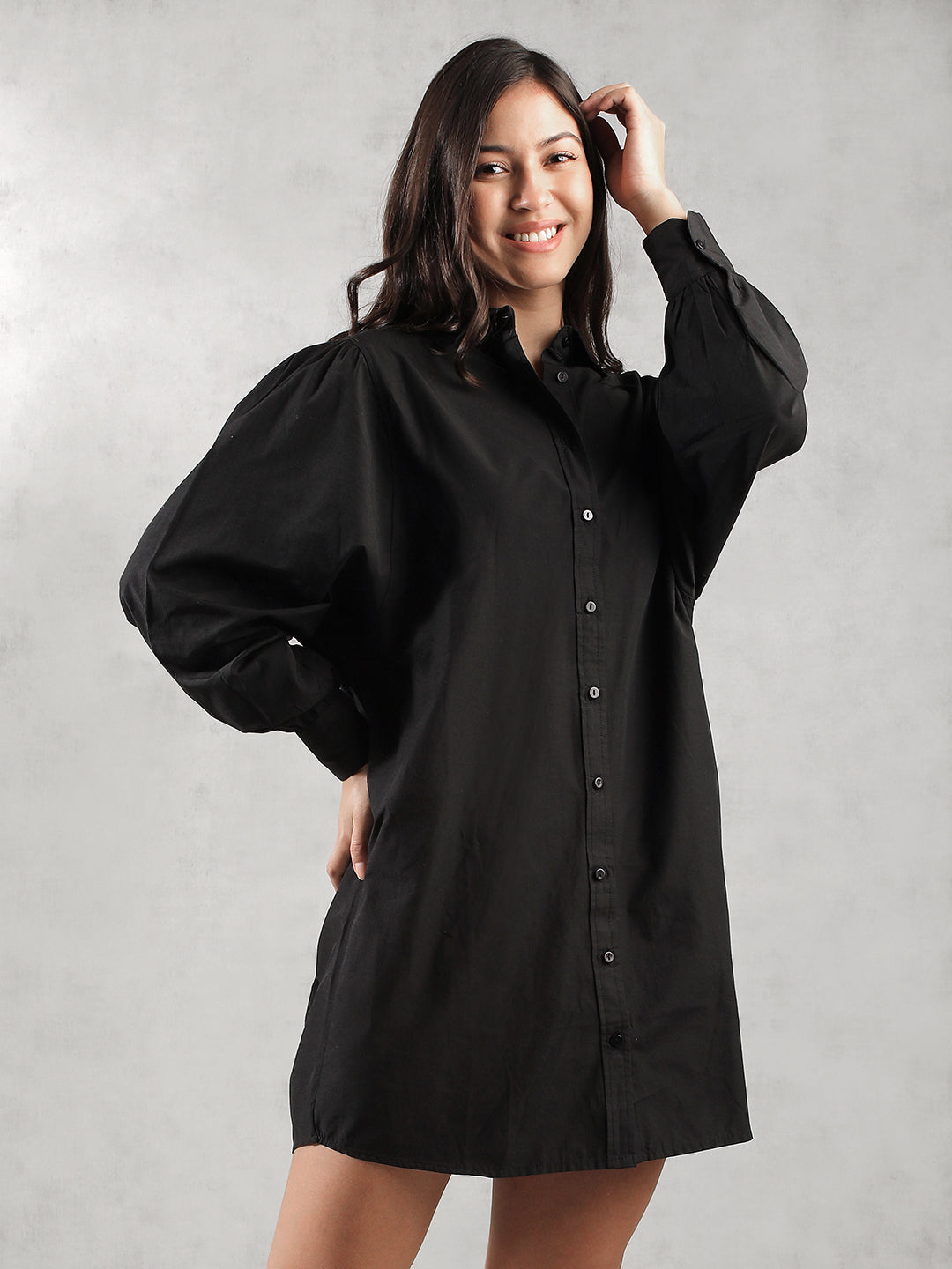 Women Black Oversize Fit Shirt Dress