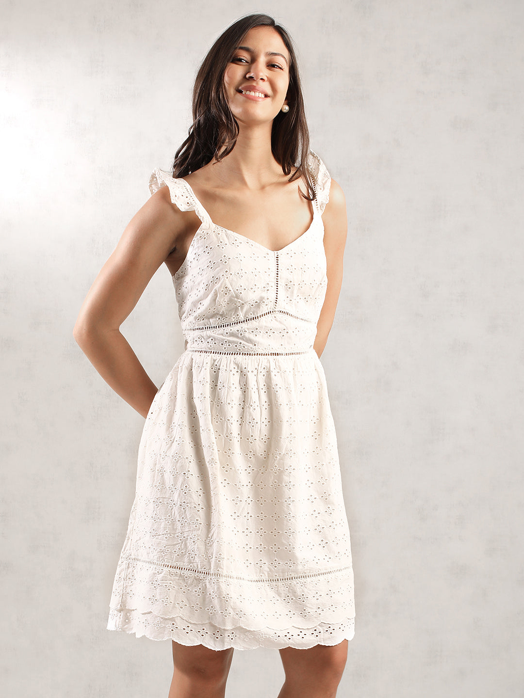 Women White Chic Schiffli Dress