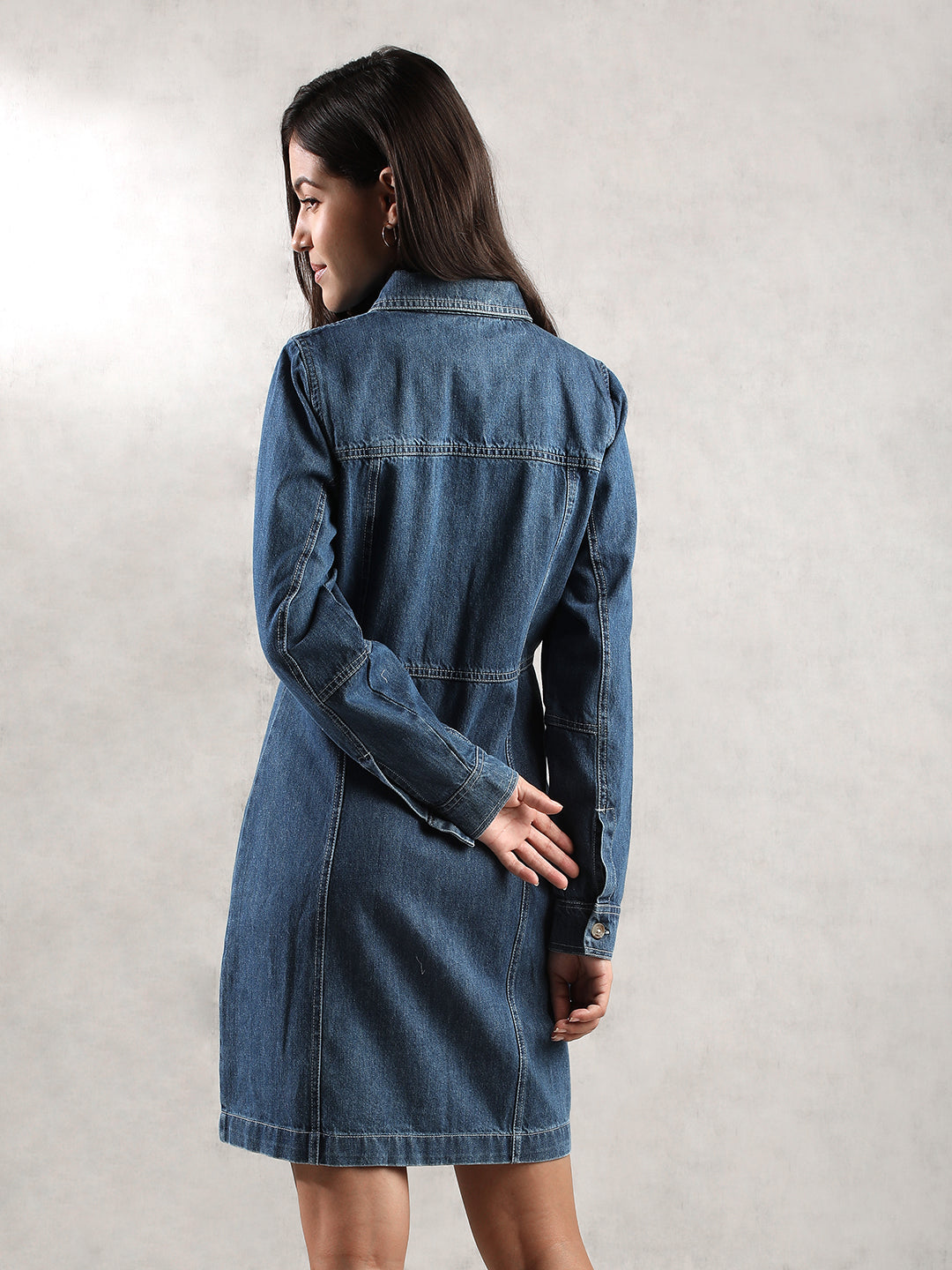 Women Full Sleeve Denim Shirt Dress